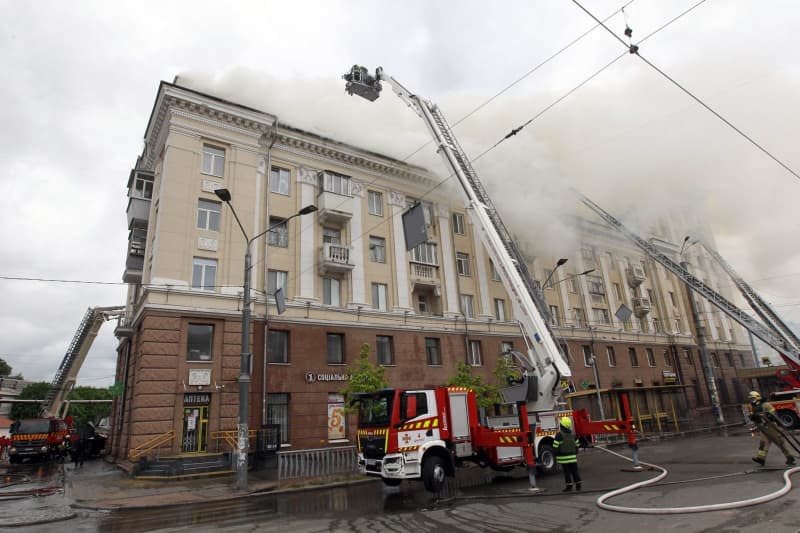 A general view of the destruction following a Russian missile attack. -/ukrin/dpa