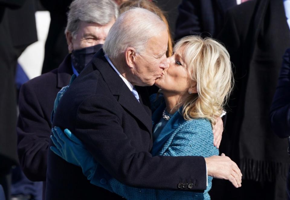 The topic was discussed in a new book about first lady Jill Biden (with her husband during his inauguration on Jan. 20, 2021). REUTERS