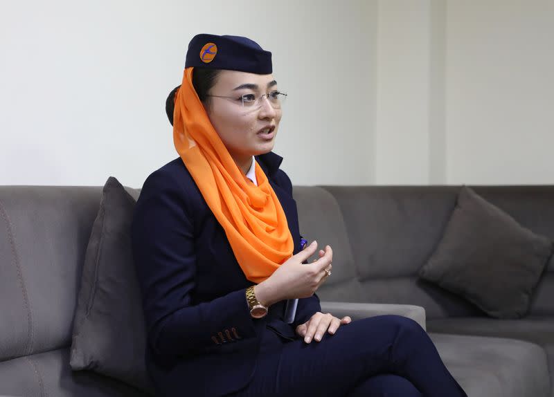 Shagufa Haidary, 23, Kam Air flight attendant speaks during an interview in Kabul, Afghanistan