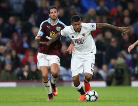 Britain Football Soccer - Burnley v Watford - Premier League - Turf Moor - 26/9/16 Burnley's George Boyd in action with Watford's Kenedy Reuters / Scott Heppell