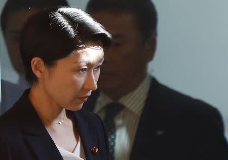 Japan's Economy, Trade and Industry Minister Yuko Obuchi arrives at Prime Minister Shinzo Abe's official residence for a meeting with Abe in Tokyo October 20, 2014. REUTERS/Issei Kato