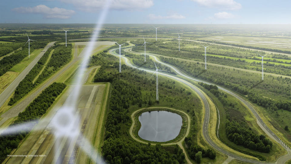 PRINZIPDARSTELLUNG: Mercedes-Benz hat mit den Planungen zur Installation eines Windparks auf seinem TestgelÃ¤nde im norddeutschen Papenburg begonnen. Die Planung zur Umsetzung des Projekts und der Ã¶kologisch nachhaltigen Nutzung der FlÃ¤che wird in enger Abstimmung mit den zustÃ¤ndigen lokalen BehÃ¶rden sowie den Interessensgruppen vor Ort erfolgen. 

PRINCIPLE SKETCH: Mercedes-Benz has started planning the installation of a wind farm at its test track in Papenburg, northern Germany. The project plans and an ecological impact review will be carried out in close coordination with the local authorities and stakeholders. 