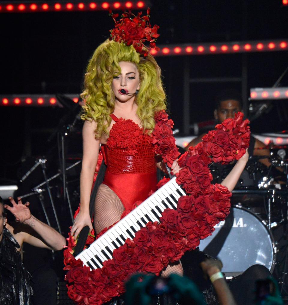 NEW YORK, NY - APRIL 07: (EXCLUSIVE COVERAGE) Lady Gaga performs onstage at Roseland Ballroom on April 7, 2014 in New York City. (Photo by Kevin Mazur/Getty Images)