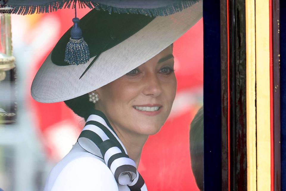 <p>Chris Jackson/Getty</p> Kate Middleton rides in a carriage at Trooping the Colour on June 15, 2024