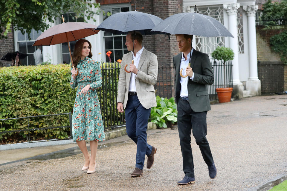 during a visit to The Sunken Garden at Kensington Palace on August 30, 2017 in London, England.  The garden has been transformed into a White Garden dedicated in the memory of Princess Diana, mother of The Duke of Cambridge and Prince Harry.