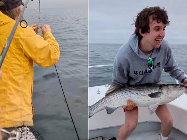 Watch: Fisherman Catches Lost Rod with a Giant Striper Still on