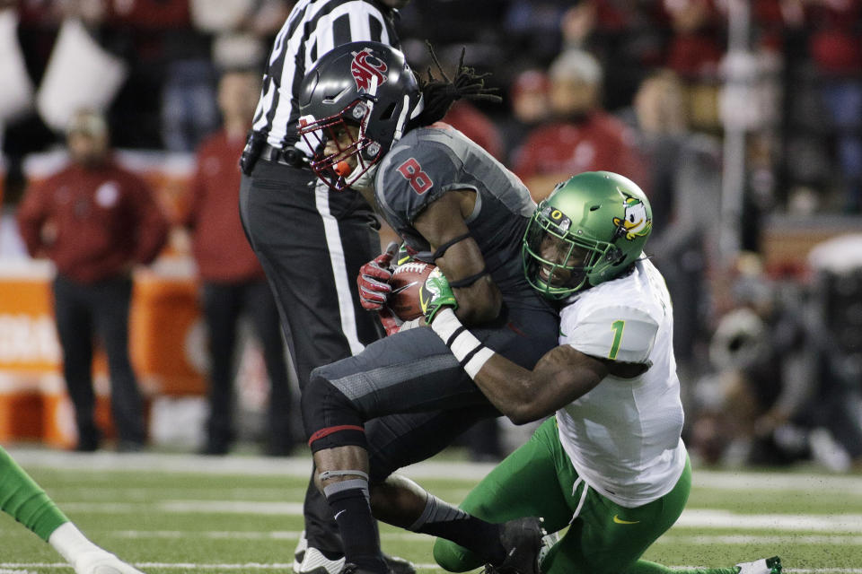 Washington State will be without its top two receivers, Tavares Martin Jr. (above) and Isaiah Johnson-Mack in its bowl game. (AP Photo/Young Kwak, File)