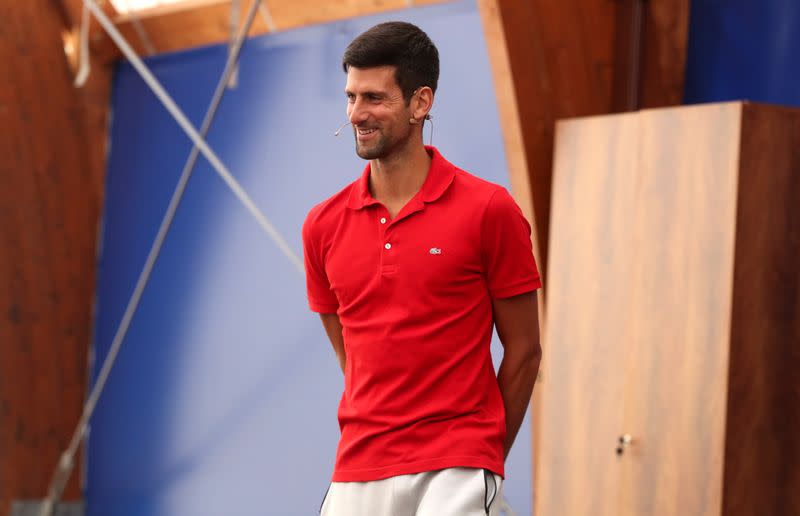 World number one tennis player Novak Djokovic holds a news conference, in Belgrade