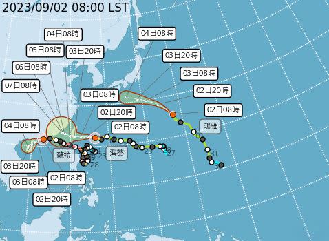 颱風最新路徑預測。（圖／氣象局）