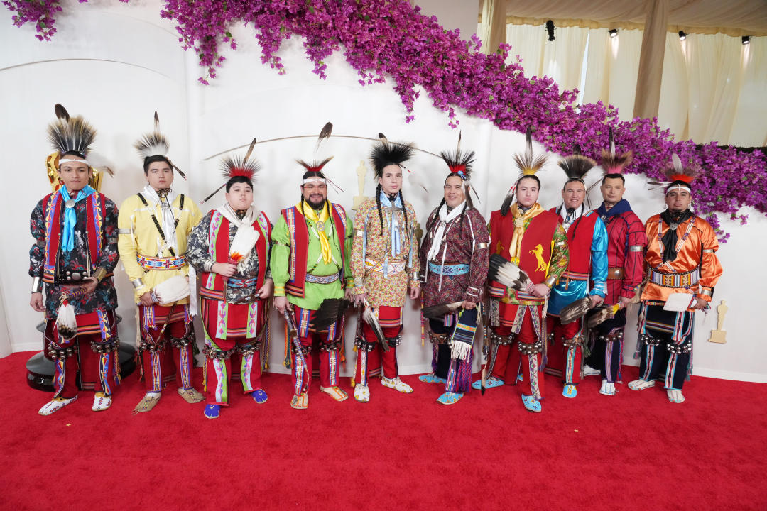 HOLLYWOOD, CALIFORNIA - MARCH 10: Osage Nation singers and dancers attend the 96th Annual Academy Awards on March 10, 2024 in Hollywood, California. (Photo by Jeff Kravitz/FilmMagic)