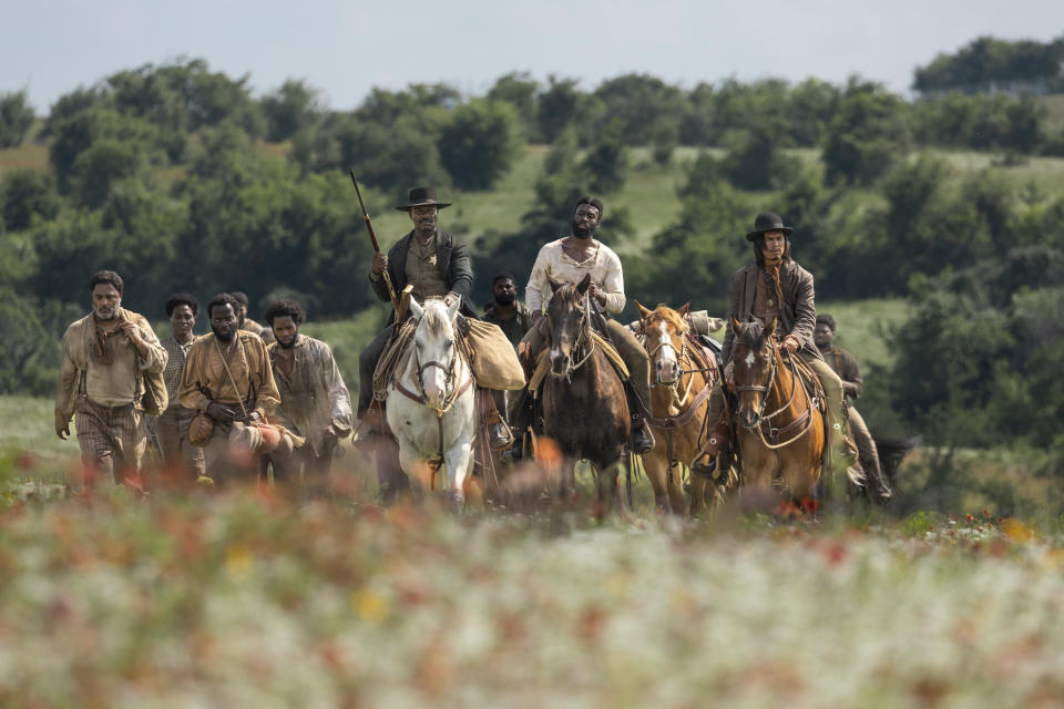 L-R David Oyelowo as Bass Reeves, Tosin Morohunfola as Jackson ‘Jackrabbit’ Cole and Forrest Goodluck as Billy Crow in Lawmen: Bass Reeves episode 8, season 1 streaming on Paramount+, 2023. Photo Credit: Lauren "Lo"  Smith/Paramount+