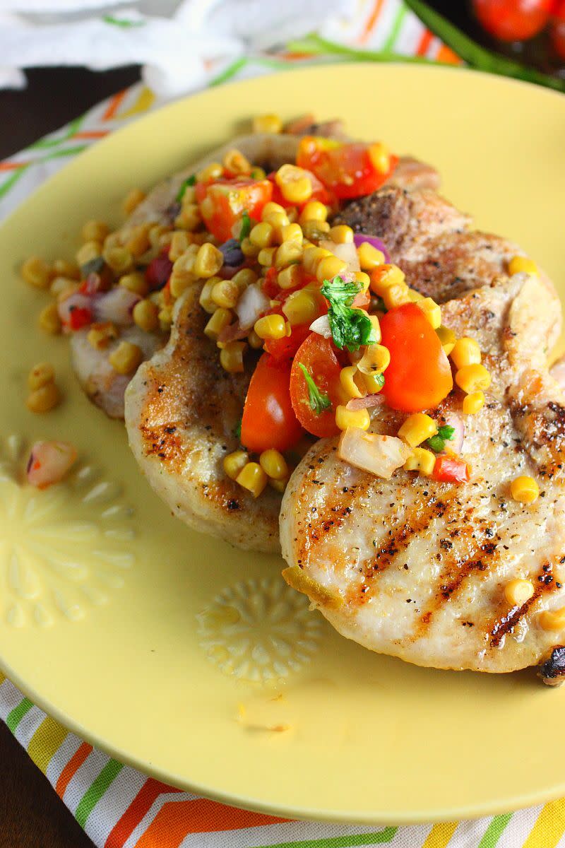 Grilled Pork Chops with Tomato-Corn Salsa