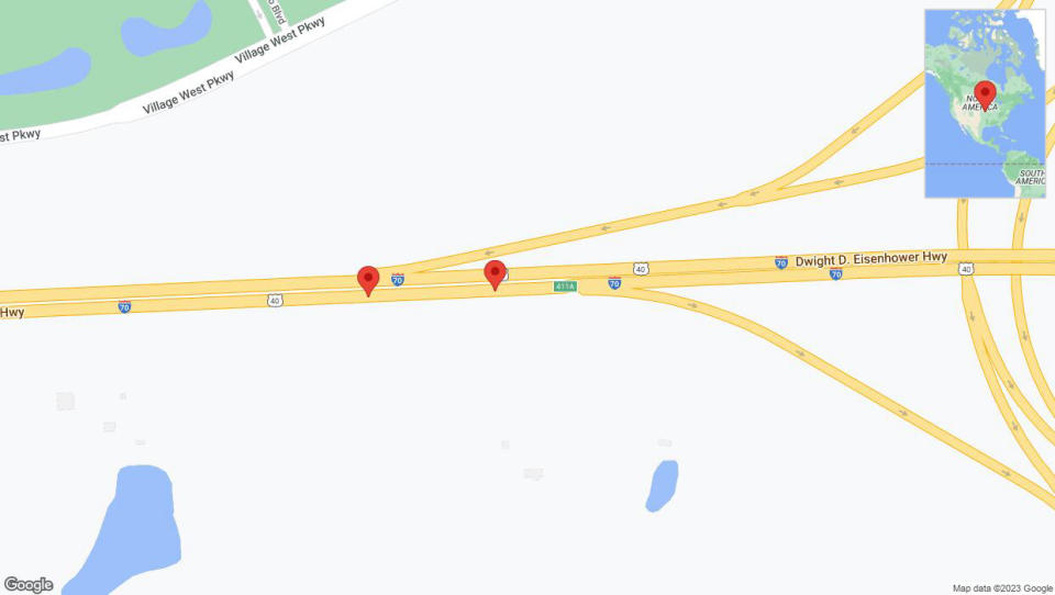 A detailed map that shows the affected road due to 'Broken down vehicle on eastbound I-70 in Edwardsville' on December 27th at 5:10 p.m.