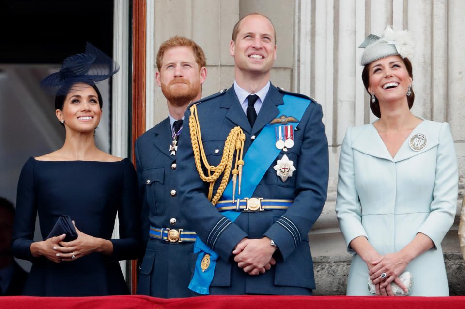 Meghan, Duchess of Sussex, Prince Harry, Duke of Sussex, Prince William, Duke of Cambridge and Catherine, Duchess of Cambridge 