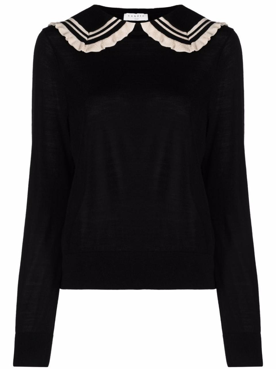 Ruffled-Neck Rib-Trimmed Jumper