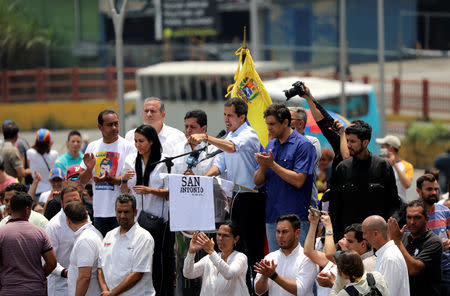 Venezuelan opposition leader Juan Guaido, who many nations have recognised as the country's rightful interim ruler, attends a rally in San Antonio, Venezuela, March 30, 2019. REUTERS/Manaure Quintero