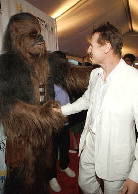 Liam Neeson and Chewbacca at the NY premiere of 20th Century Fox's Star Wars: Episode III