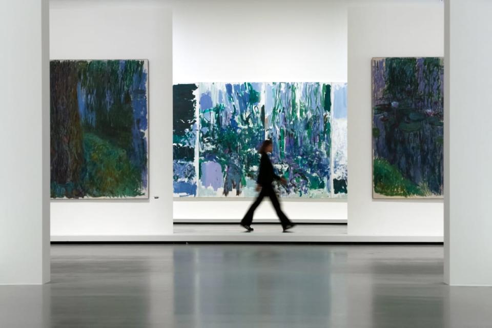 <div class="inline-image__caption"><p>Claude Monet (L and R) and American artist Joan Mitchell’s paintings (C) exposed at "Monet - Mitchell" exhibition, from Oct. 5, 2022, to Feb. 27, 2023, at the Fondation Louis Vuitton, Paris.</p></div> <div class="inline-image__credit">Joel Saget/AFP/Getty</div>