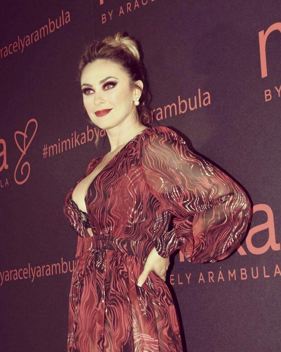 Aracely Arámbula luce muy sexy con este amplio escote