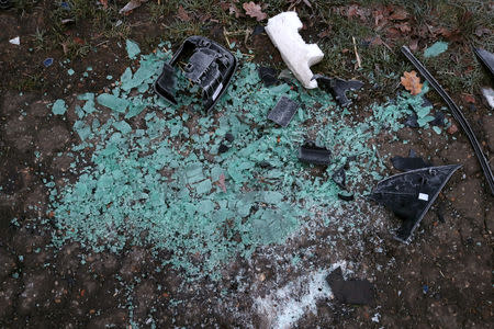 Debris is seen at the scene where Britain's Prince Philip was involved in a traffic accident, near the Sandringham estate in eastern England, Britain, January 18, 2019. REUTERS/Chris Radburn