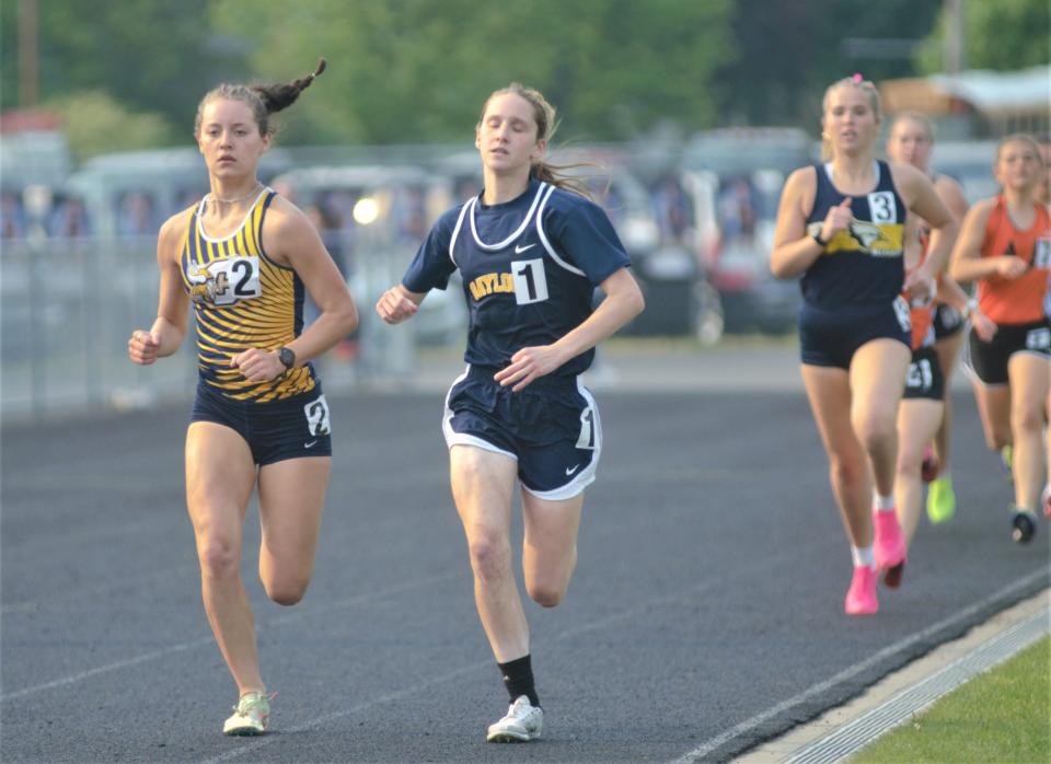 Katie Berkshire competes in the 1600m run during the MHSAA Regional 11-2 track meet on Friday, May 19 at Shepherd High School.