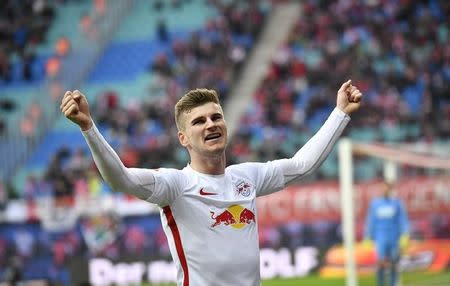 Football Soccer - RB Leipzig v Cologne - German Bundesliga - Red Bull Arena, Leipzig, Germany - 25/02/17 - Leipzig's imo Werner celebrates his goal v Cologne. REUTERS/Matthias Rietschel