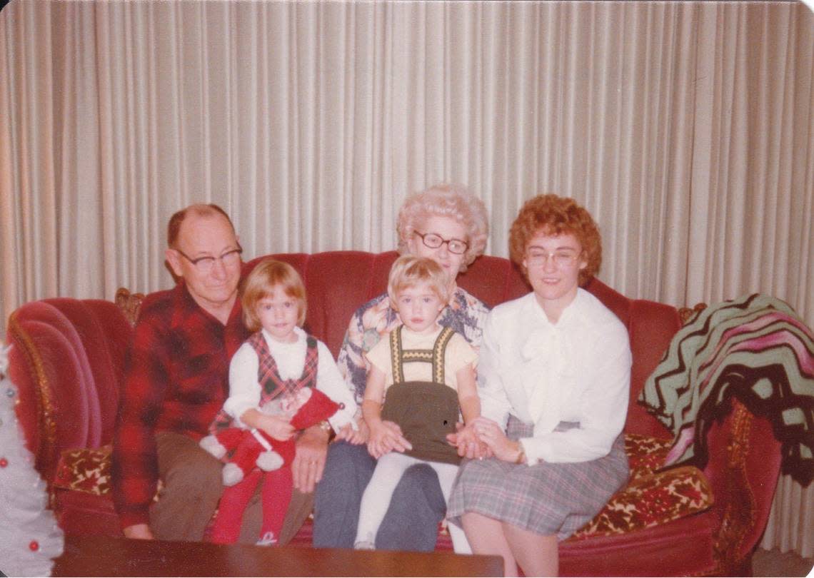 Alvin Baker, back left, bought the Nathan Smith House in South Boise in the 1960s or 1970s and lived there for decades. Baker is pictured here with his wife Virginia, in back center, daughter Ellen Crofts, back right, and twin grandchildren Cheryl and Amy. Laura Rios