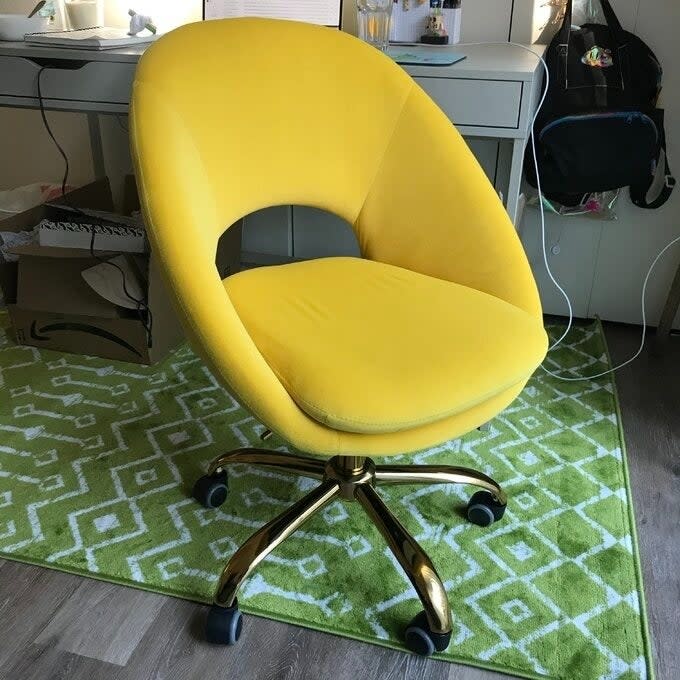 a reviewer photo of the velvet desk chair