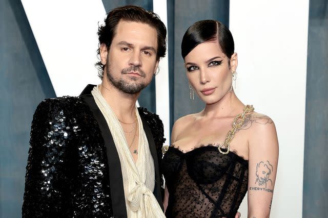 Dimitrios Kambouris/WireImage Alev Aydin and Halsey attend the 2022 Vanity Fair Oscar Party hosted by Radhika Jones at Wallis Annenberg Center for the Performing Arts.