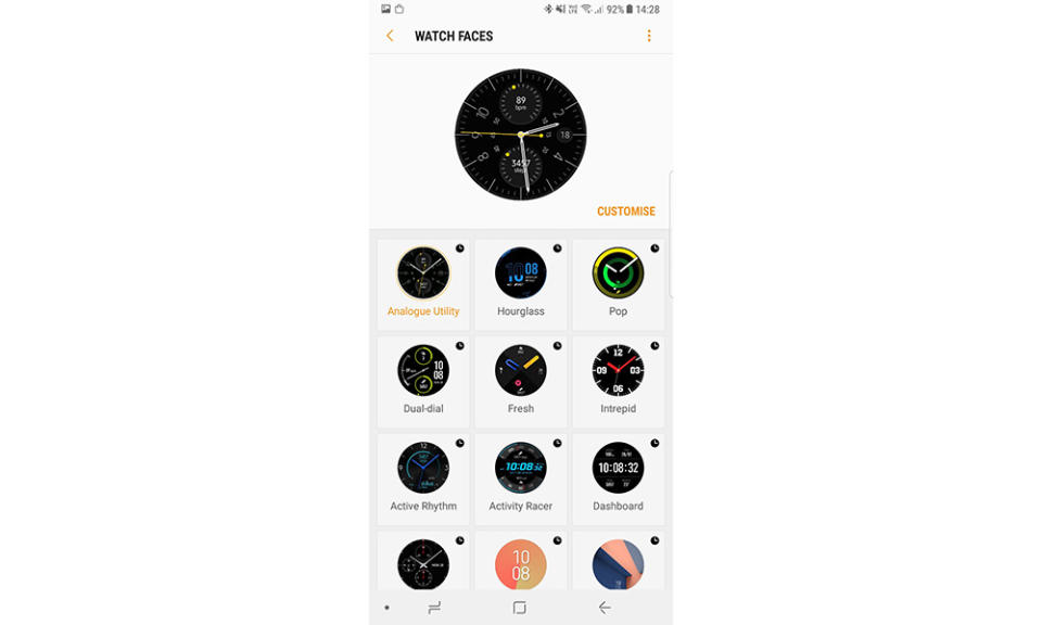 There are many watch faces, and you can download or buy third-party faces from the Tizen App Store.