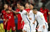 Soccer Football - Portugal v Chile - FIFA Confederations Cup Russia 2017 - Semi Final - Kazan Arena, Kazan, Russia - June 28, 2017 Chile’s Gary Medel and Arturo Vidal celebrate after winning the penalty shootout REUTERS/Maxim Shemetov