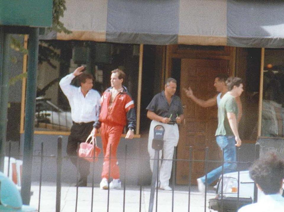 An undated FBI surveillance photograph shows, from left to right, Steven DiSarro, Frank Salemme Jr., Thomas Hillary and Frank Salemme Sr. The man in the green shirt was not with them; he happened to be walking by.