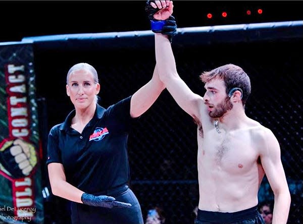 Matt Leslie, a Western Wayne graduate, is making a name for himself in the world of mixed martial arts. Here, his hand is raised in victory after carding a submission at the bantamweight level.