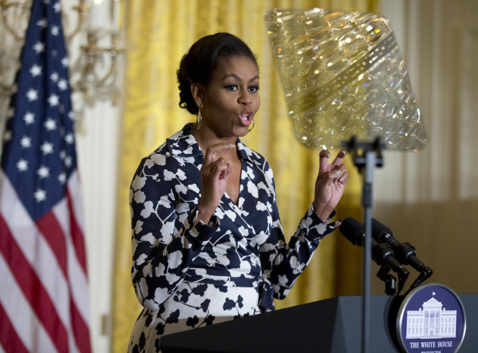 Michelle Obama in a Diane Von Furstenberg wrap dress. 