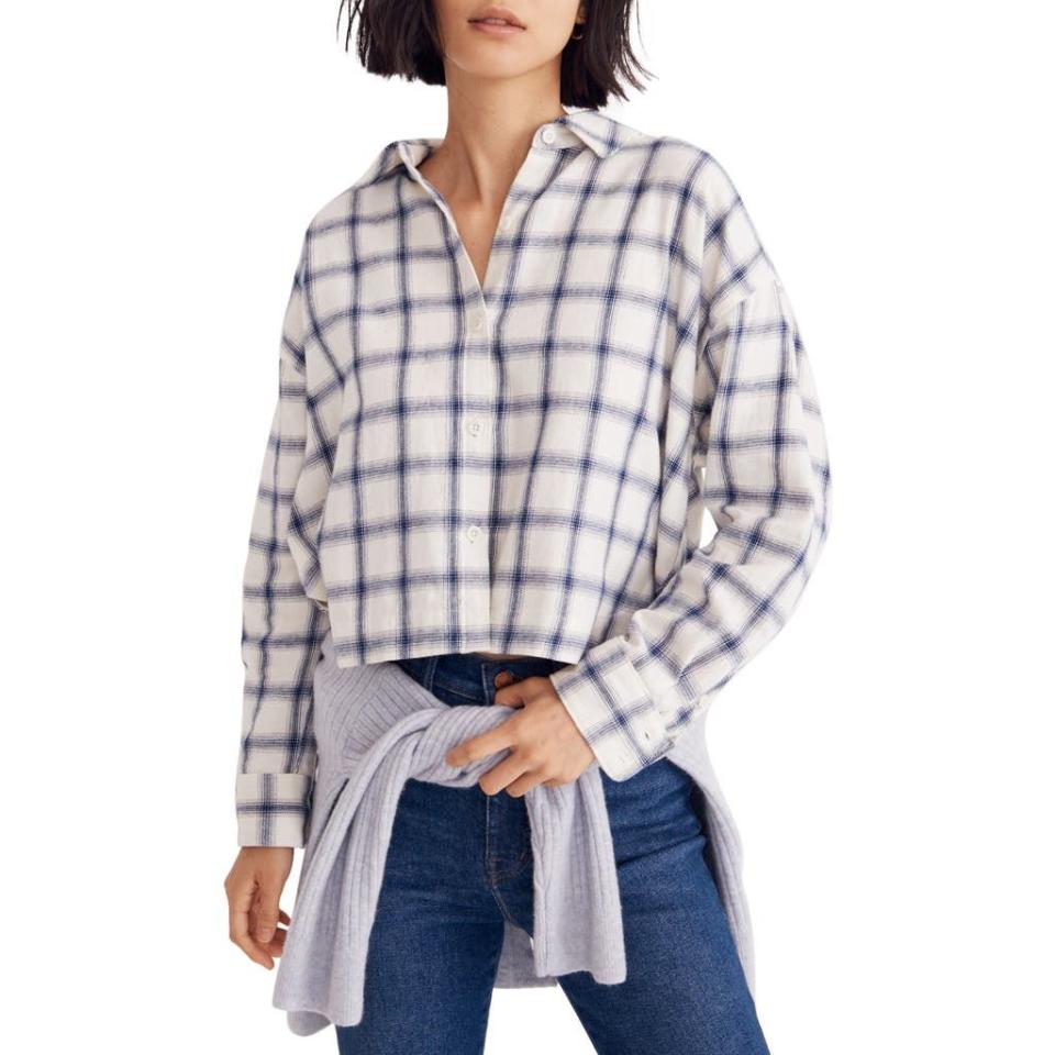 14) Hartfield Windowpane Flannel Crop Shirt