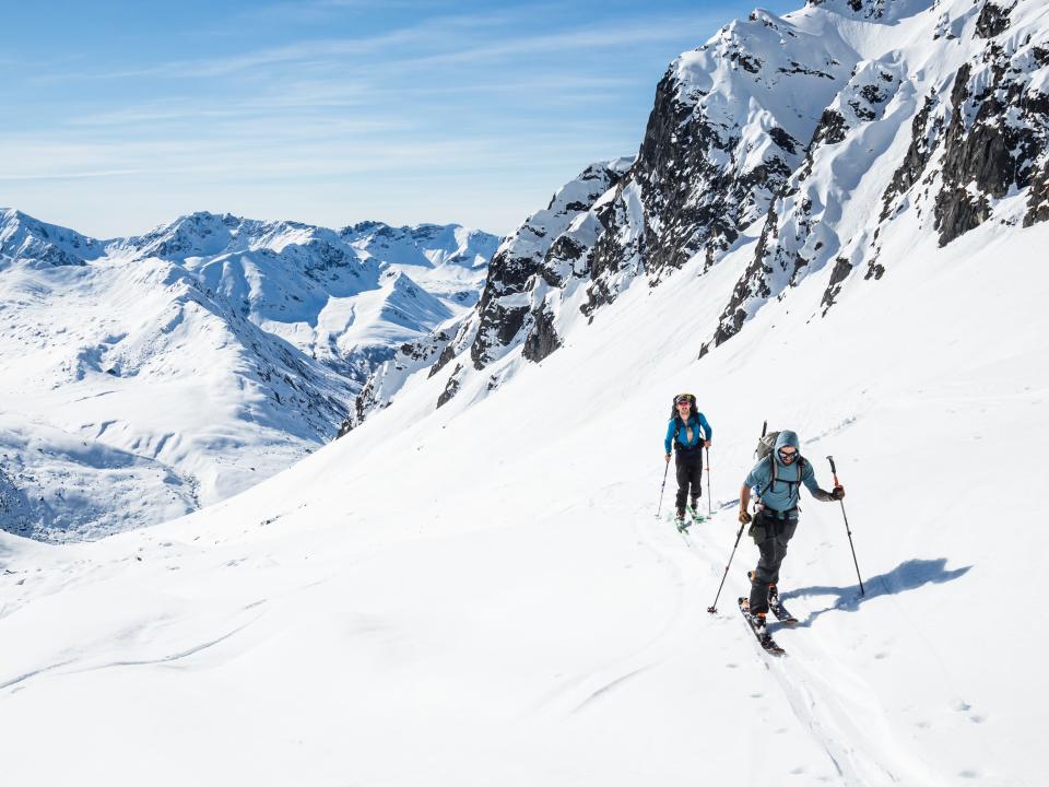 Skiers in the Talkeetna Mountains in Alaska.