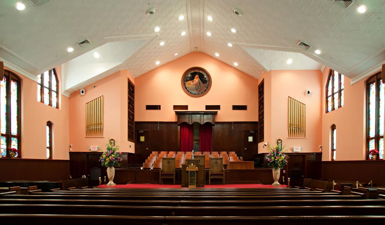 The old Ebenezer Baptist Church in Atlanta, Georgia. This is the pulpit in which Martin Luther King occasionally preached.