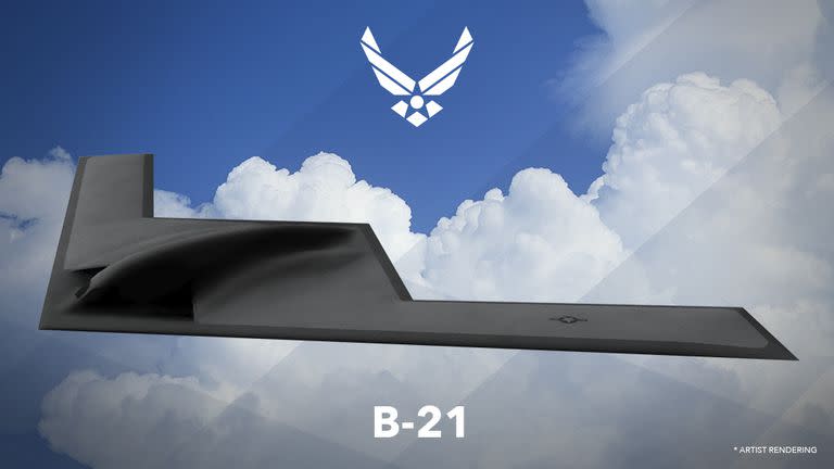 Este render proporcionado por la Fuerza Aérea de los Estados Unidos muestra el bombardero de ataque de largo alcance, designado como B-21.