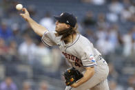 Houston Astros pitcher Spencer Arrighetti throws to a New York Yankees batter during the first inning of a baseball game Wednesday, May 8, 2024, in New York. (AP Photo/Adam Hunger)