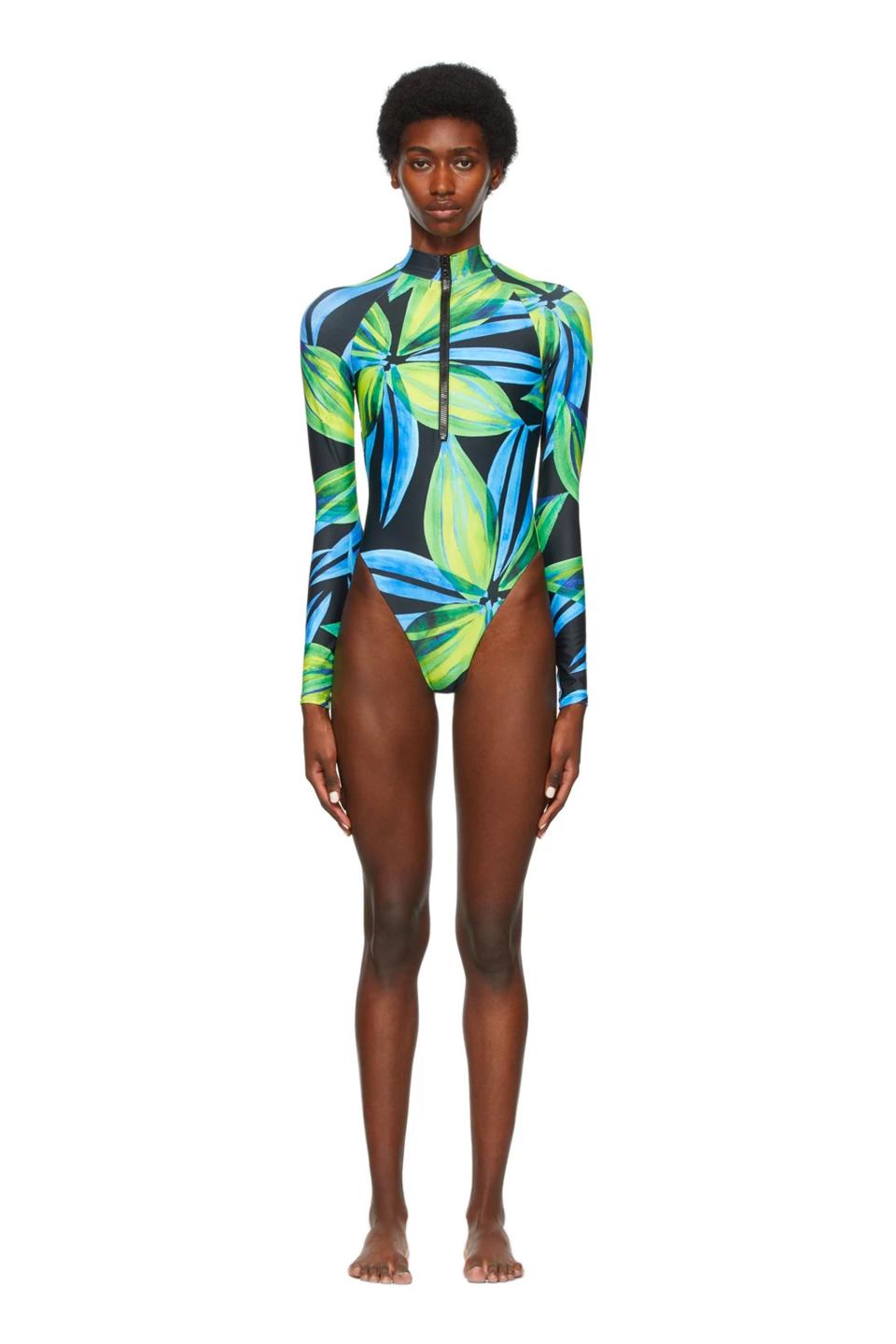 12) SSENSE Exclusive Blue & Yellow Springsuit One-Piece Swimsuit