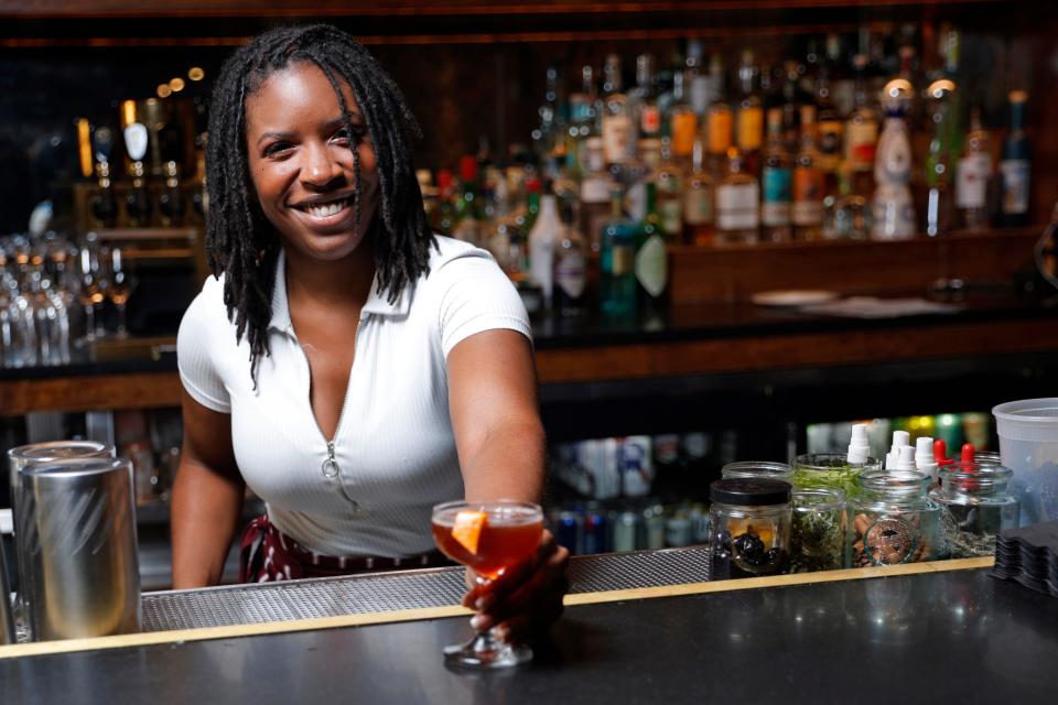 Loretha Kirk, a bartender ranked by the U.S. Bartending Guild as a World Class US Top 100 bartender for 2024, is seen at The Jones Assembly on Feb. 20.