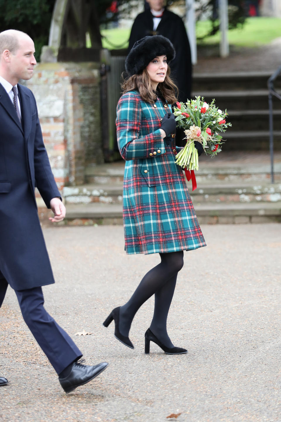 <p><strong>When: Dec. 25, 2017<br></strong>The Duchess of Cambridge debuted a new double-breasted peacoat from Miu Miu, which retails for around $4,515 CAD. <em>(Photo: Getty)</em> </p>