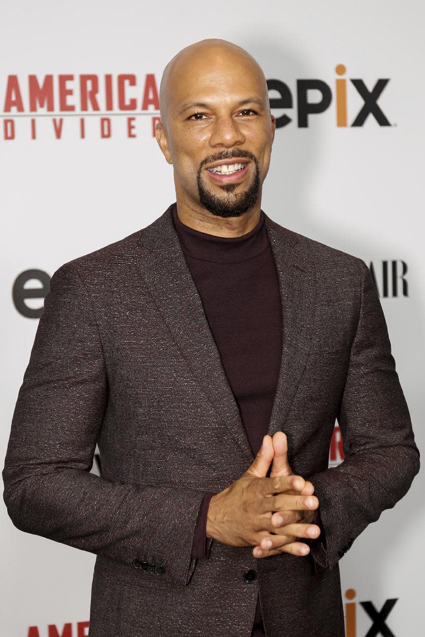 FILE - This Sept. 20, 2016 file photo shows hip hop artist Common at the LA Premiere of "America Divided" in Westwood, Calif. Common’s latest album dropped on Election Day and it became just the latest politically-charged, socially conscious record by black artists in recent months. (Photo by Willy Sanjuan/Invision/AP, File)