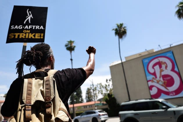 SAG-AFTRA Members Walk The Picket Lines Amid Actors' Strike - Credit: Mario Tama/Getty Images