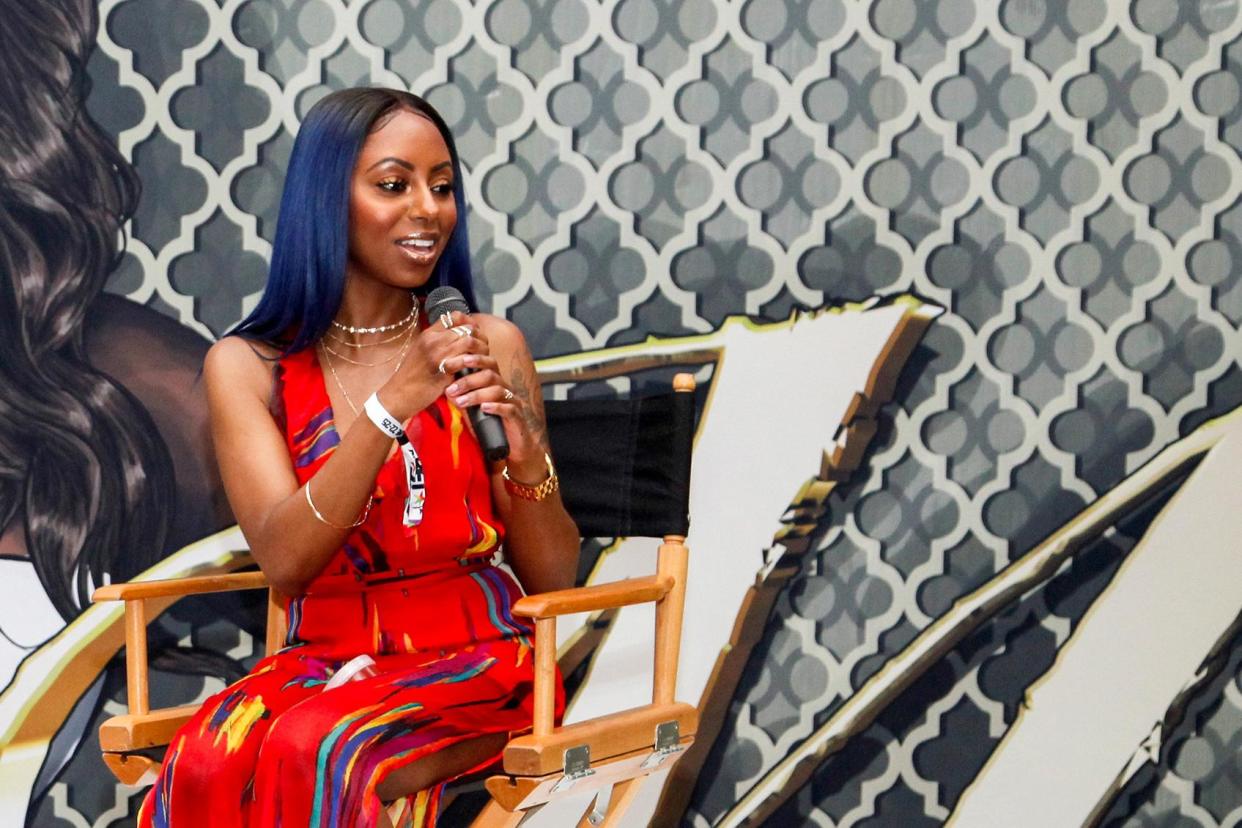 <span>Jessica Pettway speaks at the BET Experience in Los Angeles on 24 June 2017.</span><span>Photograph: Tibrina Hobson/Getty Images for BET</span>