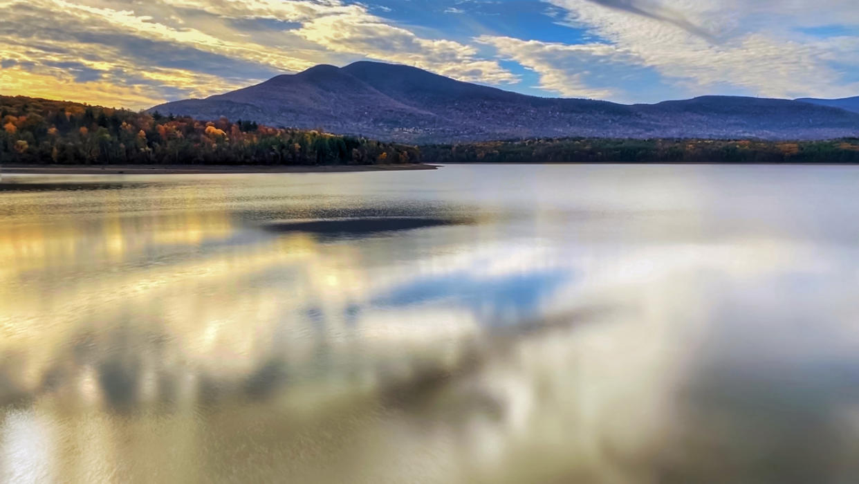 Sunset over the Ashokan reservoir during autumn in New York’s Hudson valley