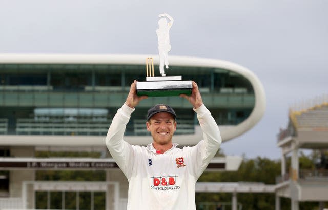 Essex's Tom Westley lifts the Bob Willis Trophy in its original guise in 2020.