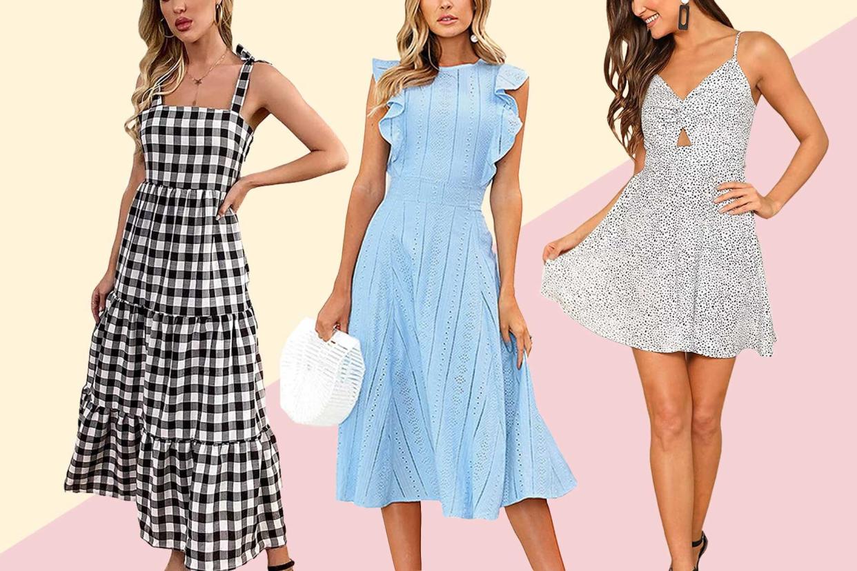 Amazon summer dresses in blue, black, and white