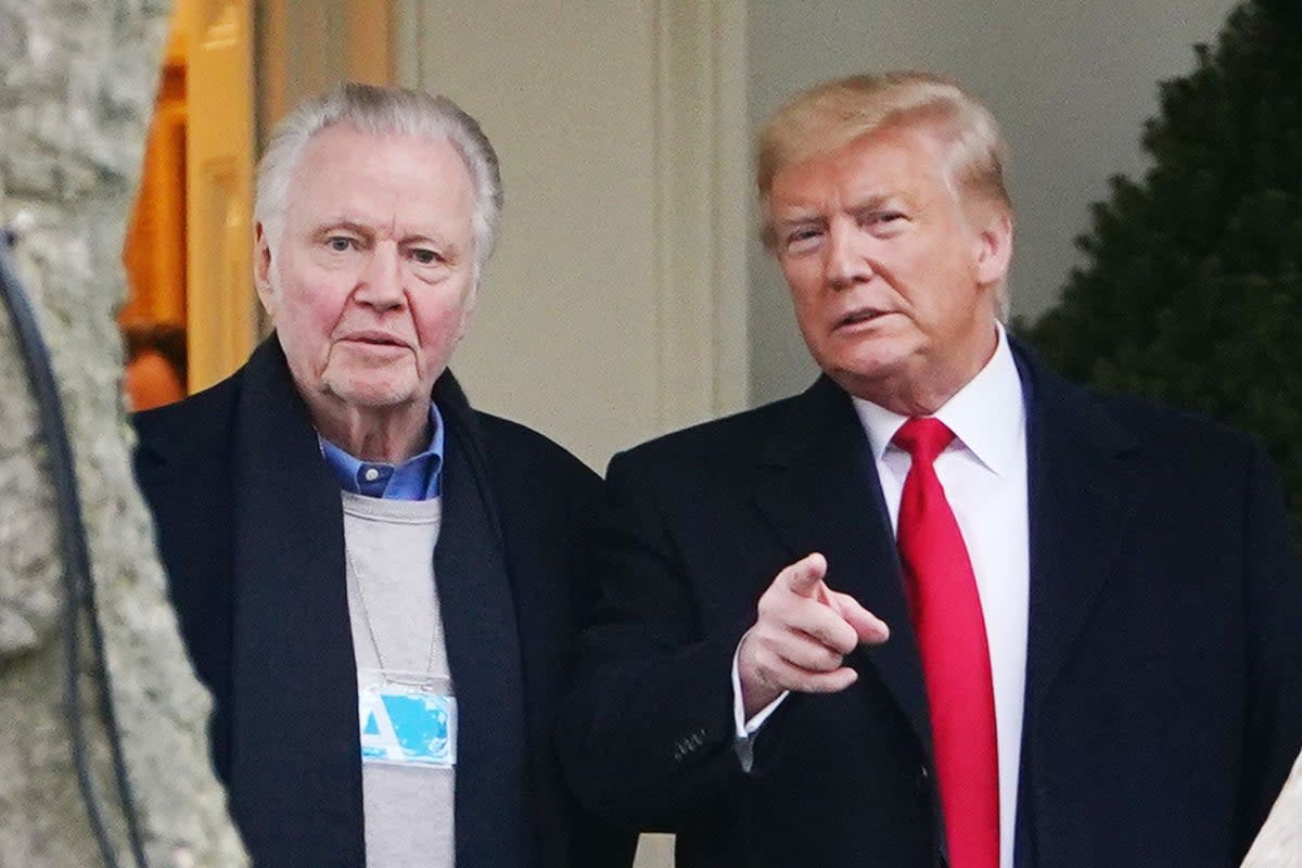 Point of no return: Jon Voight and Donald Trump pal around outside the Oval Office in January 2020 (Getty)