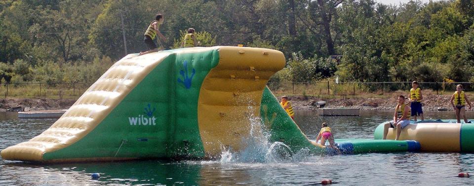 Here is a photo of one of the inflatable water playground and slides at Crystal Lake RV Park in Rock Falls last summer.